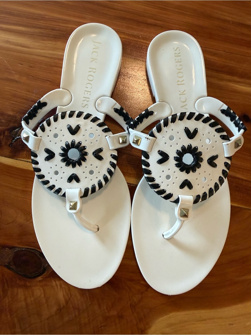 Jack Rogers White and Black Jelly Medallion Sandals